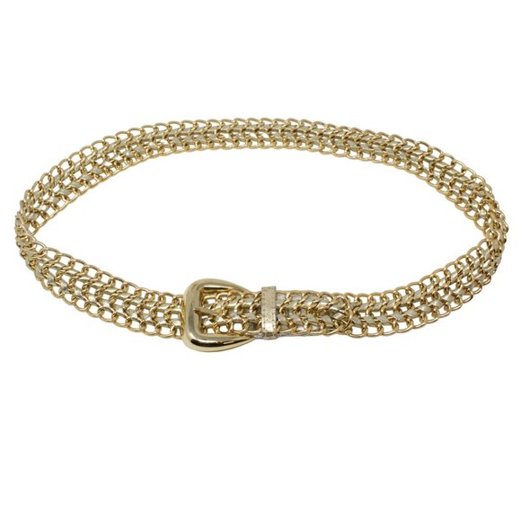 Unbranded Accessories - Retro Metallic Gold Silver Woven Mesh Chain Belt Braided Crochet Disco Hip Hop